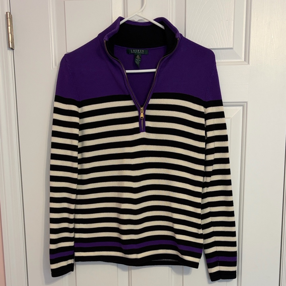 Lauren Ralph Lauren Polo Style Striped Pullover Striped Knit Sweater Sz Medium